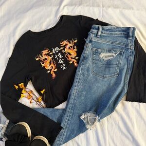 Urban Outfitters Black Dragon Long Sleeve Tee
